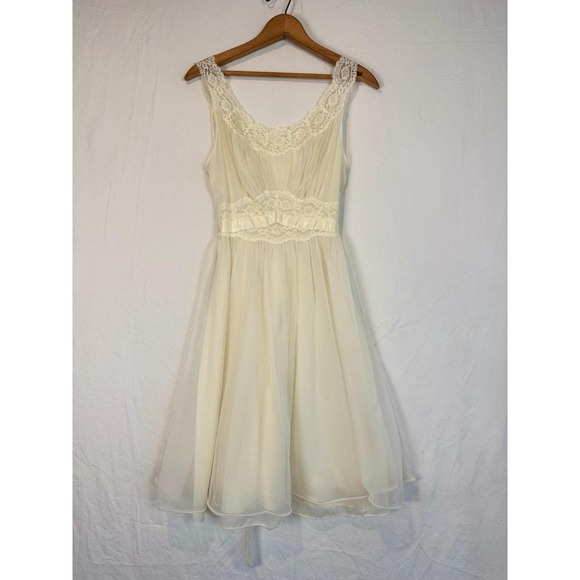 Vintage Sz 32 Bridal Robe Vanity Fair Ivory Sheer Chiffon Nightgown Peignoir S - Picture 5 of 9